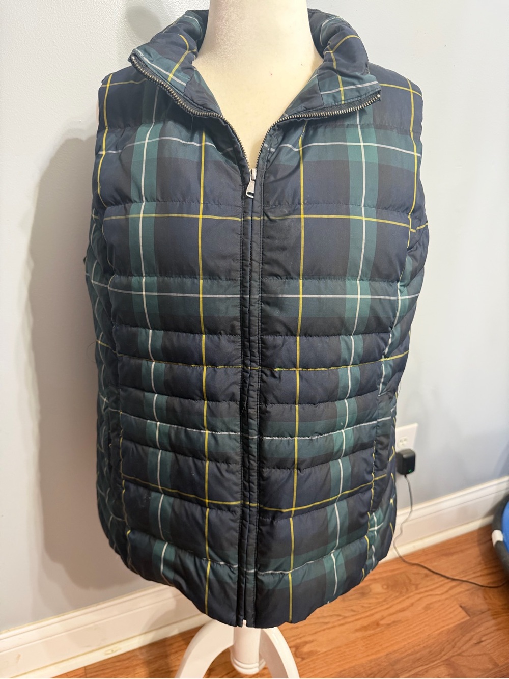 Talbots Plaid Quilted Vest in Navy, Green & Yellow